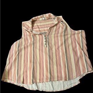 Plus Sz Avenue Top Sleeveless Collar
Shirt Blouse Orange
Button Up Stripe